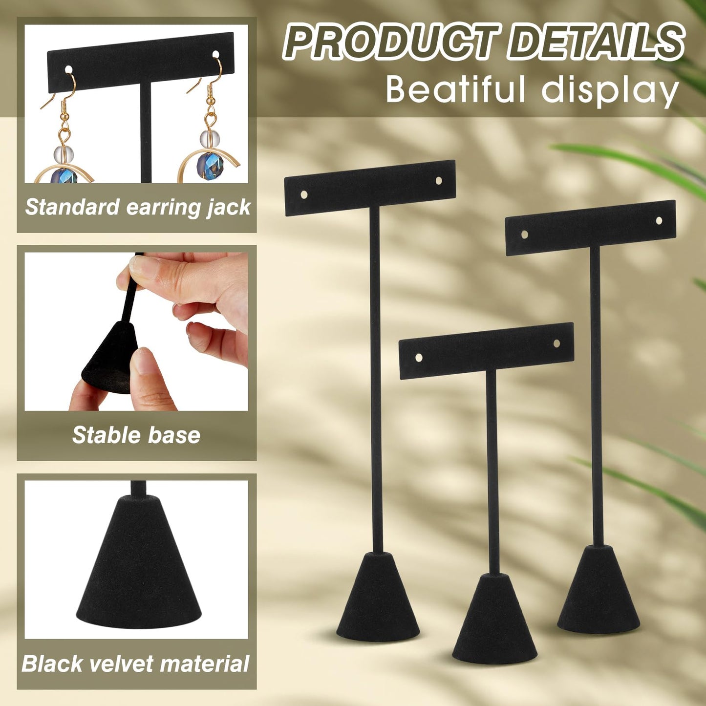 Marsui 12 Pcs Earring Display Set T Bar Earring Display Stand with 3 Heights Earrings Stand for Jewelry Vendors (Black)