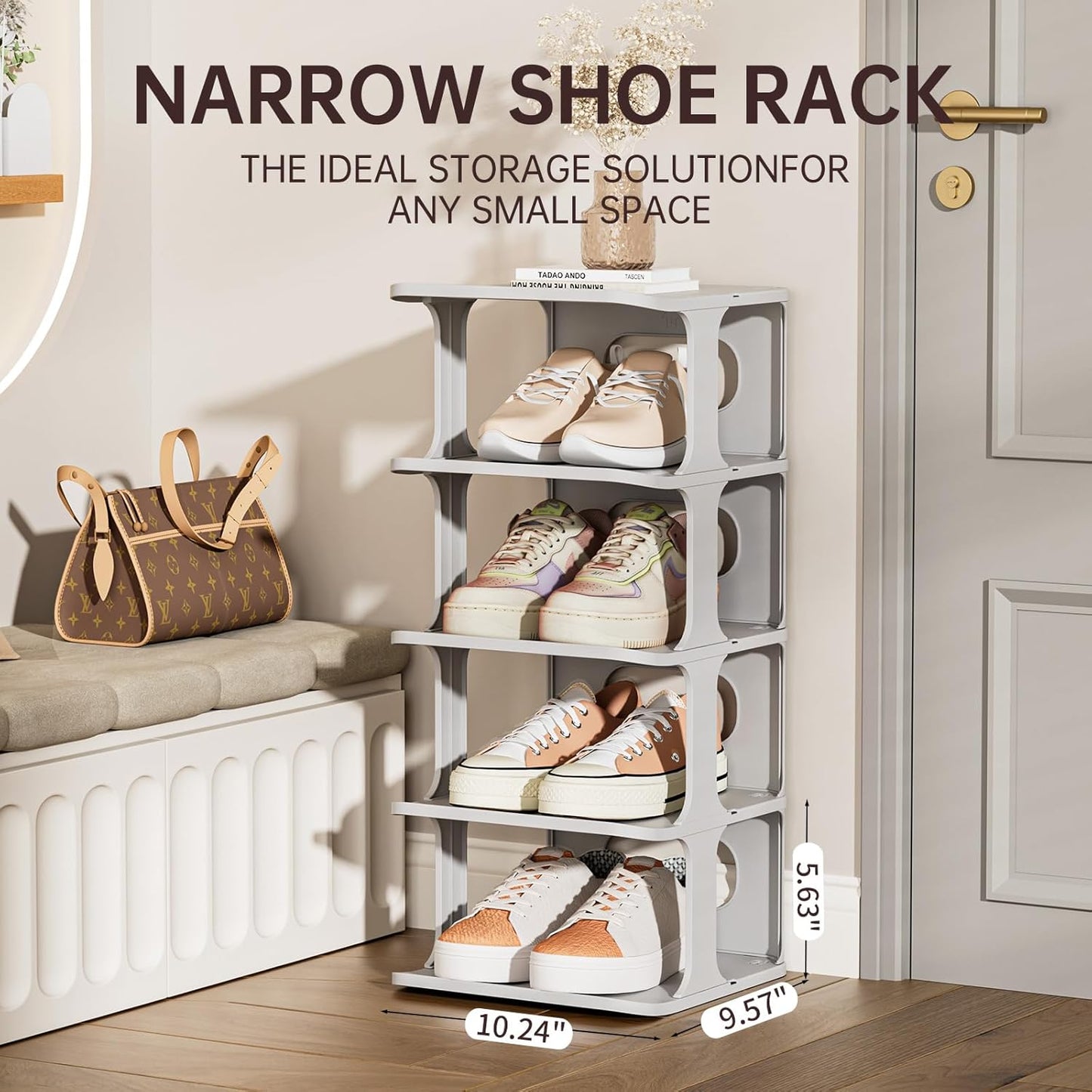 Closet Closet, HAIXIN Shoe Rack for - Stackable Shoe Organizer for Space-Saving Narrow Shoe Rack for Front Door