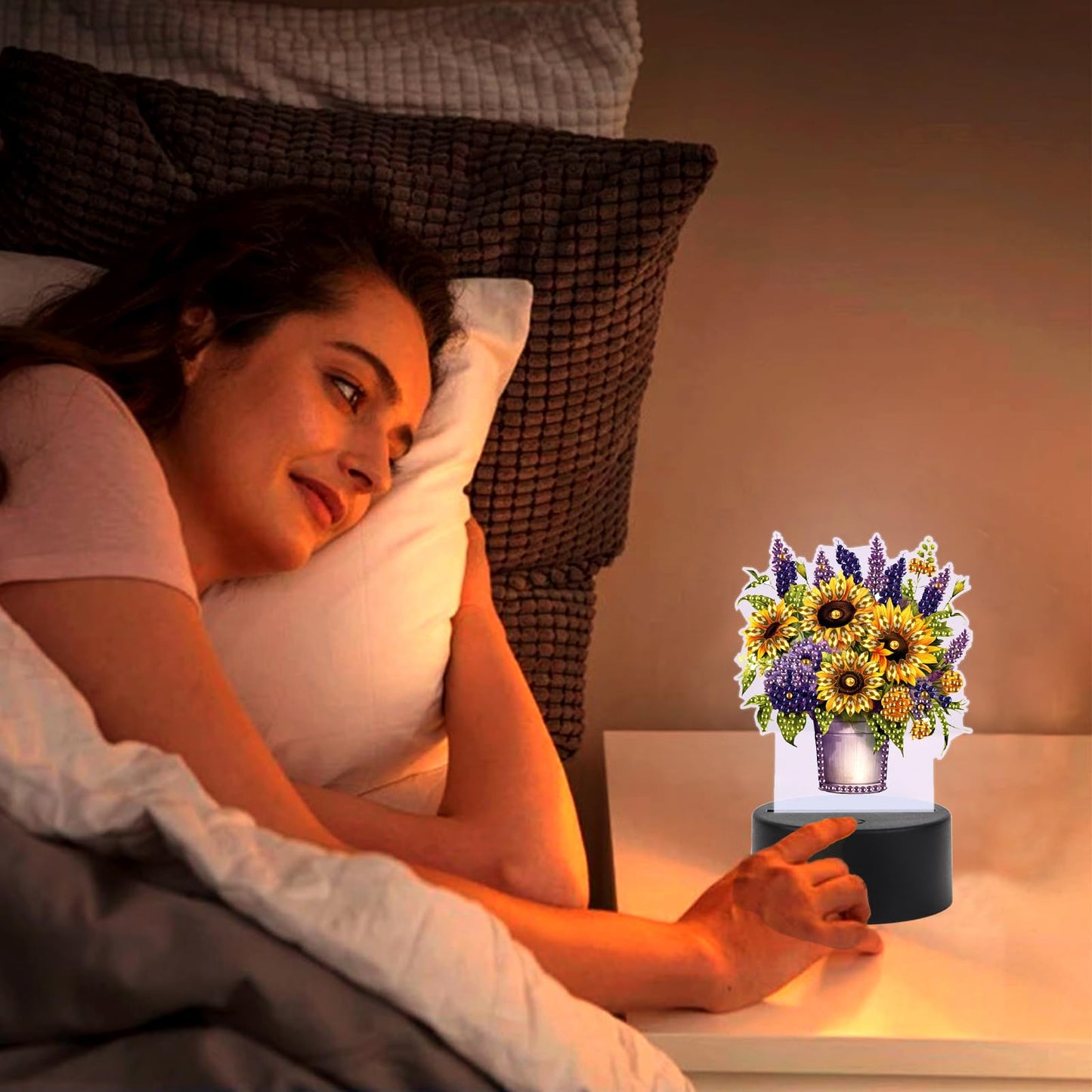 TDFERAN Diamond Painting Led Lights Kit DIY Bouquet Draw Diamonds Art Adults Lamp Diamant Manual Lamp Room Led Lights Bedroom Plant Diamond Art Decorations Desktop Bedside Luminous Decorate