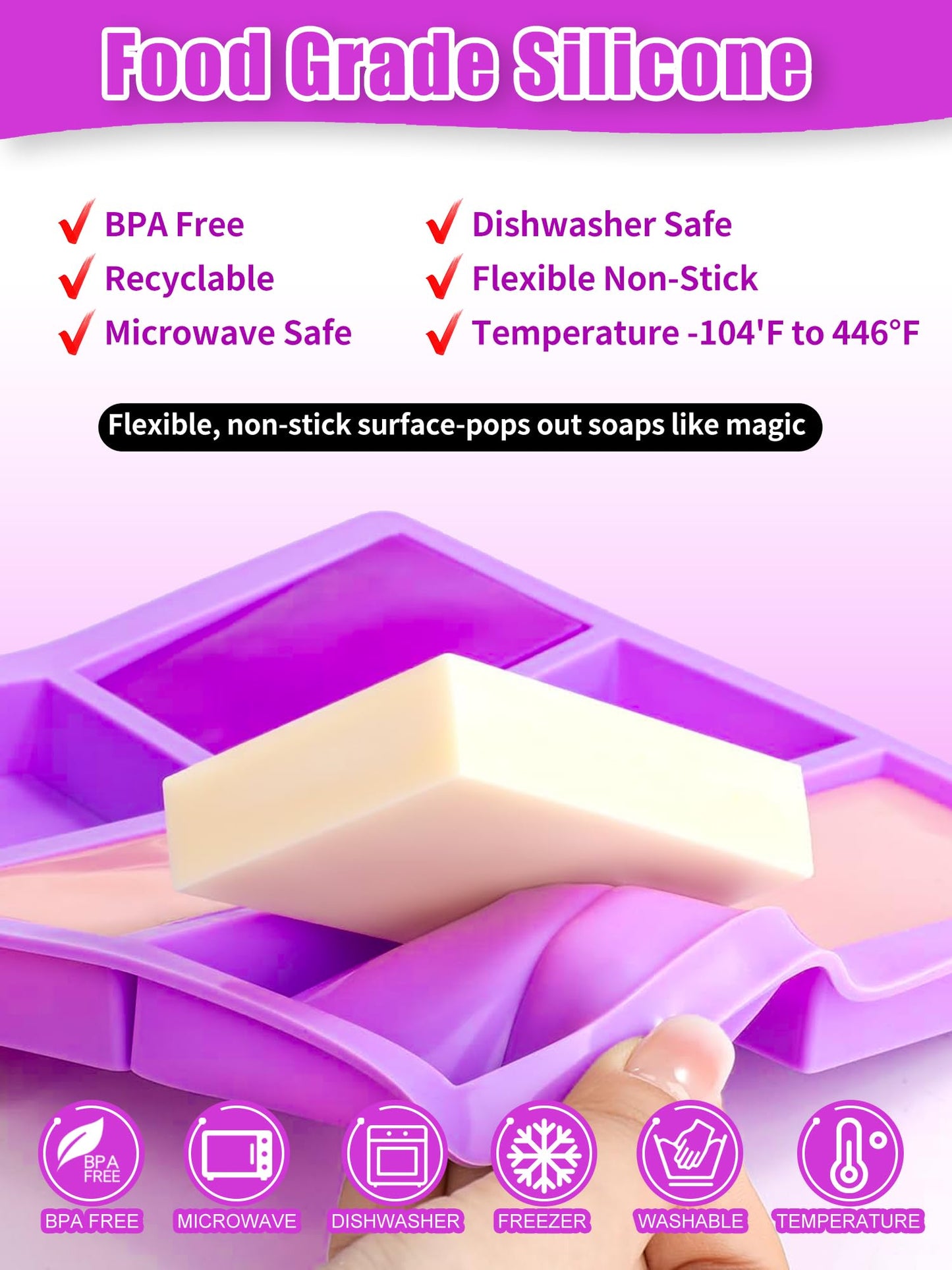 Silicone Soap Molds Set of 3, with 10 Soap Boxes for Homemade Soap,DIY Rectangle Soap Molds for Soap Making, 6 Cavity Mold for Craft Soap Mold, Chocolate & Ice Cube Trays(Blue, Purple & Pink)