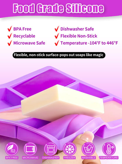 Silicone Soap Molds Set of 3, with 10 Soap Boxes for Homemade Soap,DIY Rectangle Soap Molds for Soap Making, 6 Cavity Mold for Craft Soap Mold, Chocolate & Ice Cube Trays(Blue, Purple & Pink)