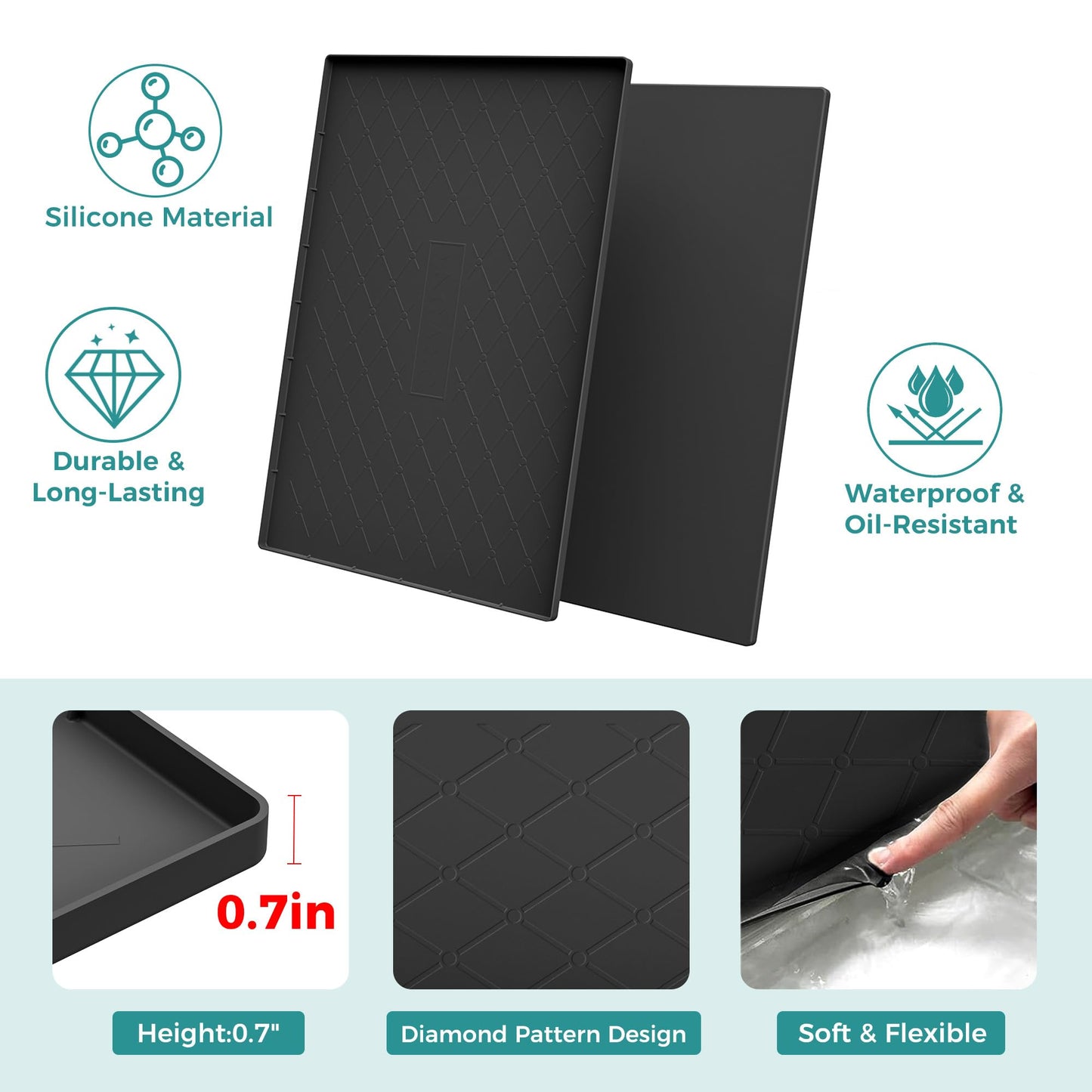 URMONA Under Sink Mat for Kitchen Waterproof, 34" x 22" Silicone Under Sink Mat for Shelf Liner Organizer, Cabinet Sink Protector Under Sink Liner for Bottom Kitchen, Bathroom(Light Grey)