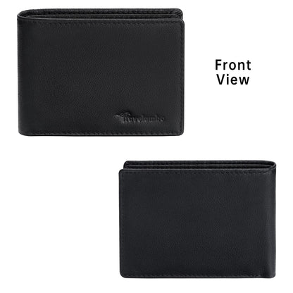 Real Leather Mens Bifold Wallet RFID Blocking Slim Minimalist Front Pocket - Thin & Stylish with ID Window in Gift Box (Nappa, Black)