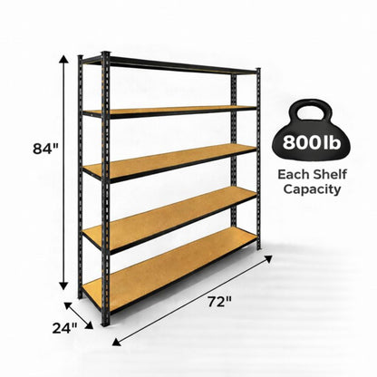 PRO&Family 24"x 72"x 84" 5 Shelves Heavy Duty Shelving Unit - Industrial Garage Storage Rack Z- Beam Storage Shelf Shelf Organizer Metal Wood Storage Shelves System