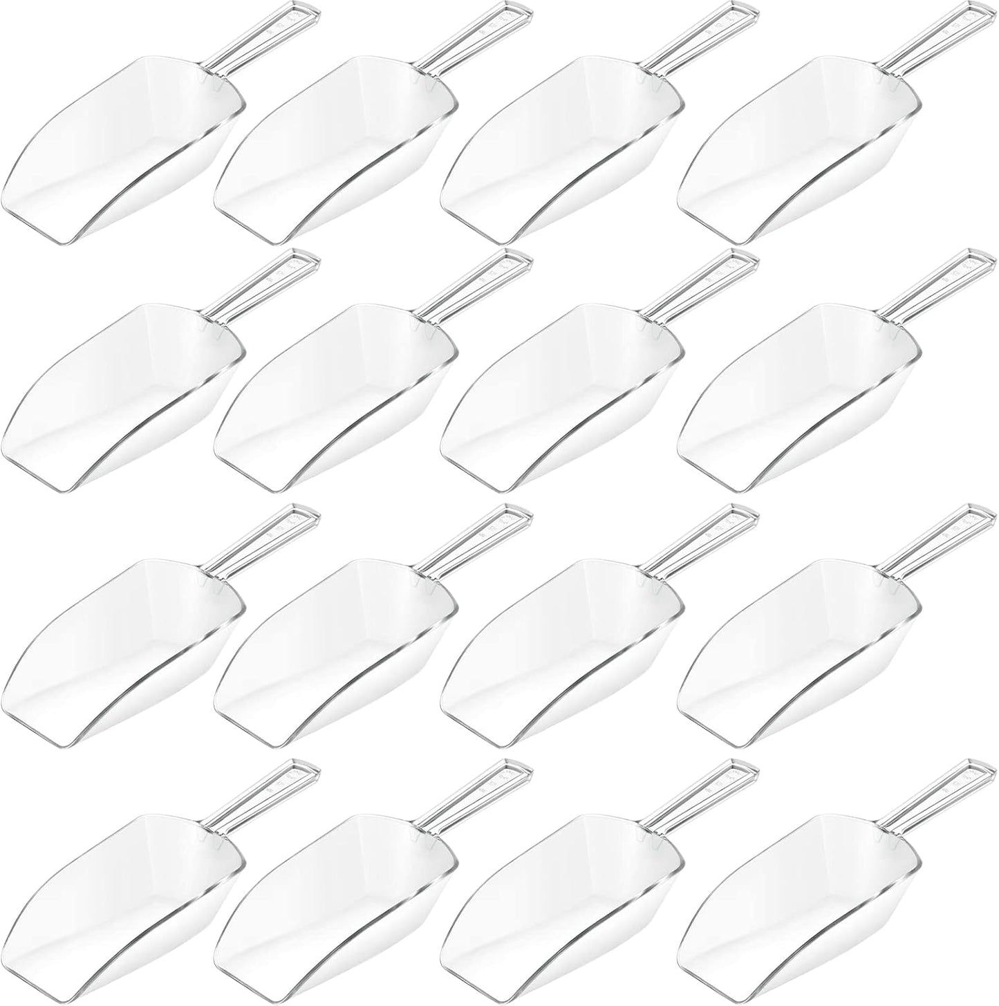 Hestya 16 Pcs Clear Plastic Scoops - Multi-Purpose for Candy Buffet, Kitchen, Ice Food, Protein Powders