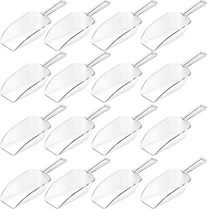 Hestya 16 Pcs Clear Plastic Scoops - Multi-Purpose for Candy Buffet, Kitchen, Ice Food, Protein Powders