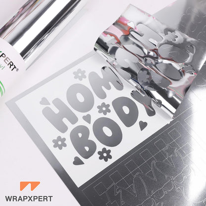 WRAPXPERT Silver Chrome Vinyl, 12" x5ft Silver Permanent Vinyl Roll, Chrome Mirror Metallic Silver Adhesive Vinyl for Cricut, No Bubble Mirror, for Wrap,Stickers,Decal,Lettering