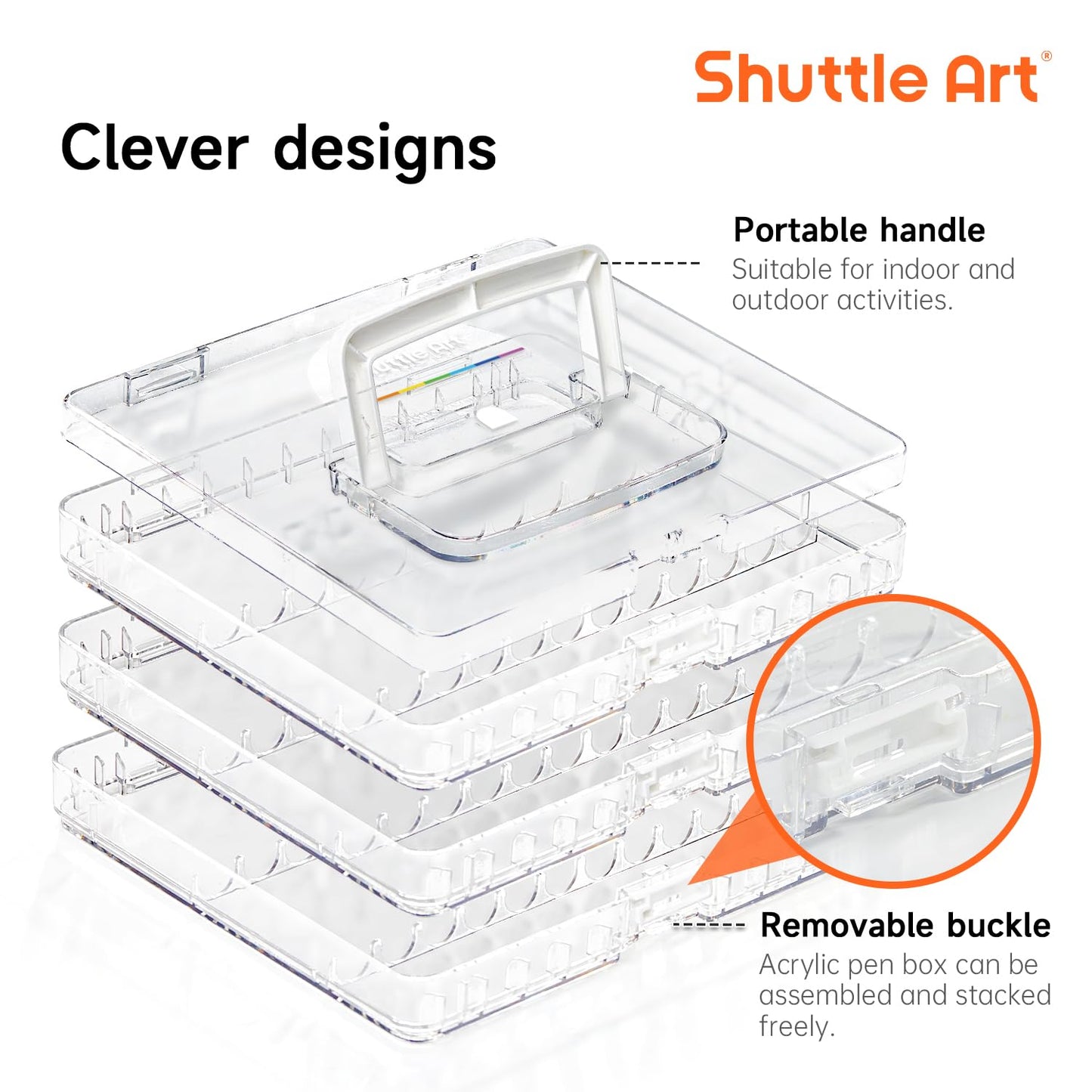 Shuttle Art 36 Automatic Ink Control Acrylic Paint Markers Organizer, Portable 3-Layer Transparent Storage Box, Stackable Pen Holder for Art Supplies,Ideal for Home, Office & School Desk Organization