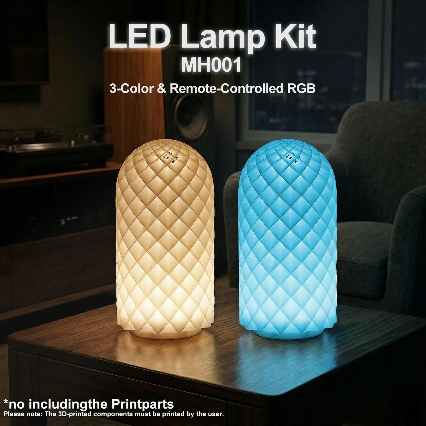 BambooSegD 2PCS LED Lamp Kit 001 Three Colors + RGB for Bambu Lab H2S/P2S/P1P/A1 Makerworld for anycubic Makeronline 3D Printer Light DIY Hardware Model Spare Parts 5V USB Powered, 3000K Warm Light