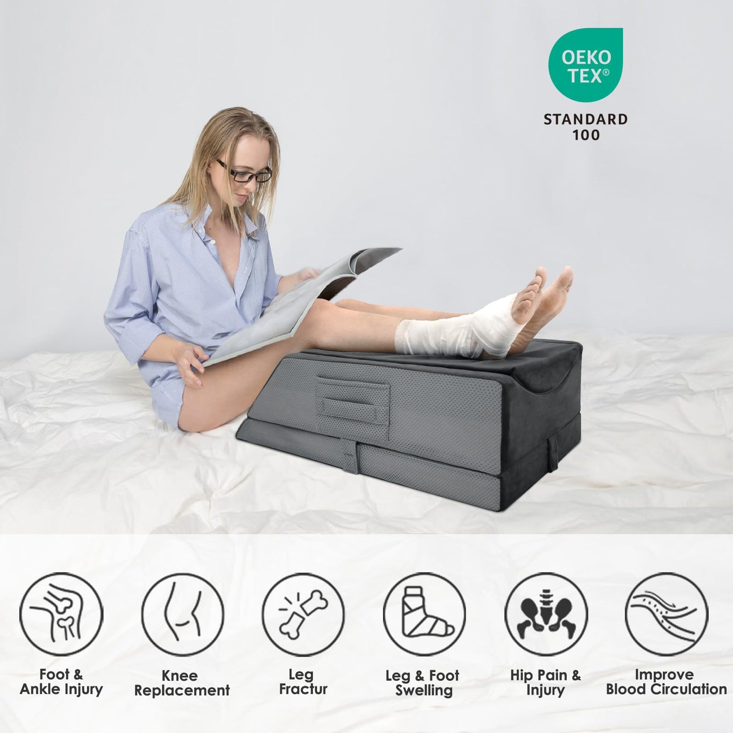 Kehangte Leg Elevation Pillows for After Surgery,4-Height Adiustable Leg Elevating Pillow,Knee Surgery Recovery Equipment,Knee Pillow,Leg Pillow,Washable/Removable Cover(29"x16.5"x9.5")