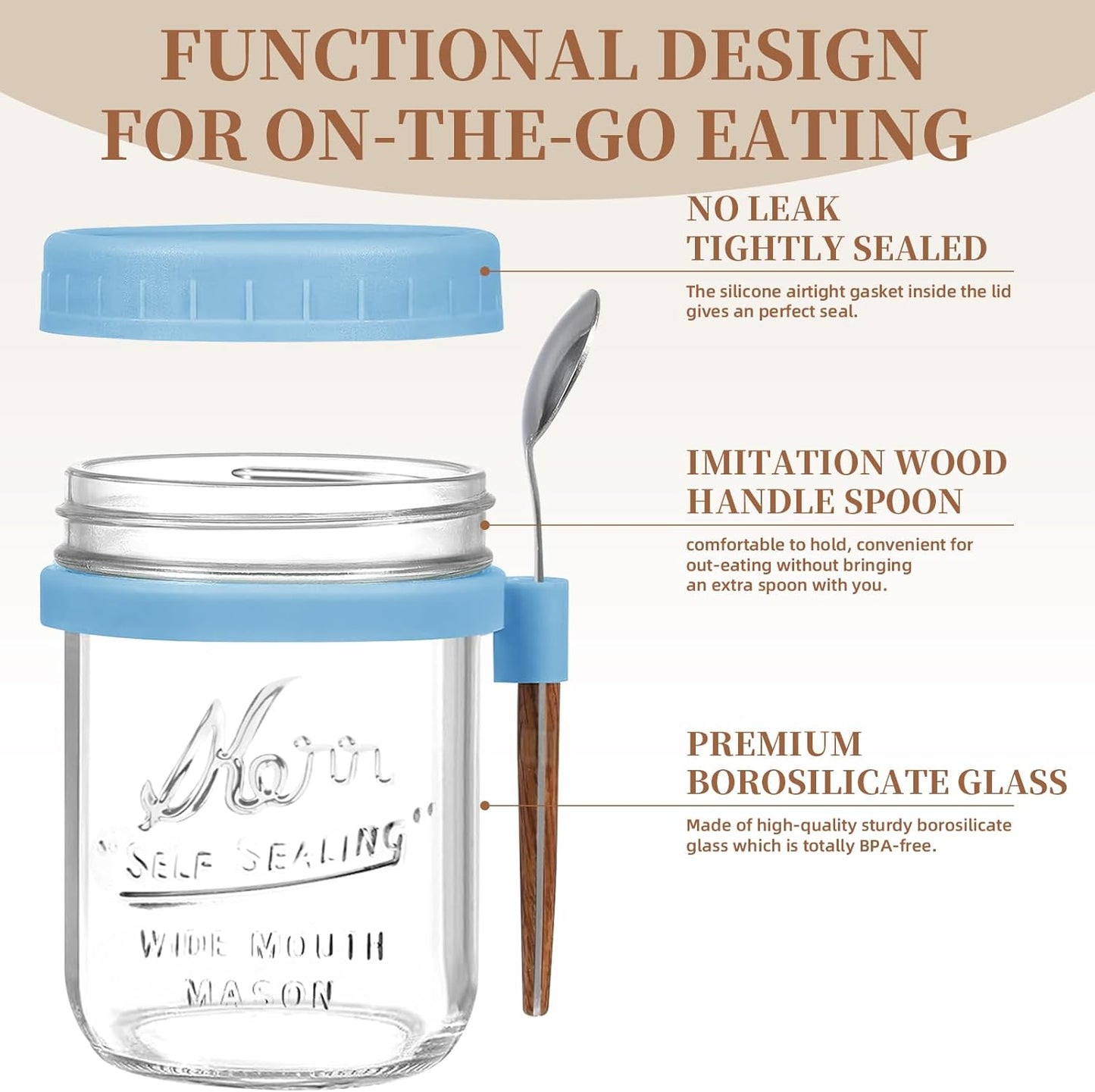 AsstarJTK 6 Pack 16 Oz Overnight Oats Containers with Lids and Spoons - Glass Mason Jars for Overnight Oats Airtight