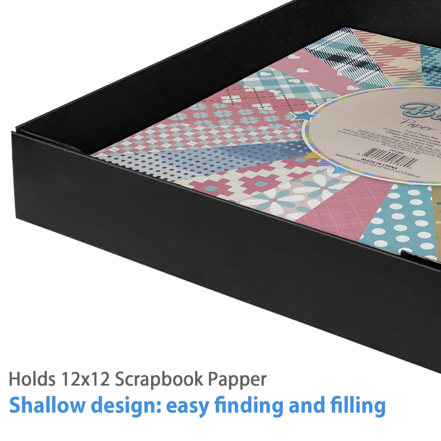 Harhana 12x12 Scrapbook Storage Box for Scrapbooks, Papers and Supplies, Odor Free, Solid Black, 4 Pack