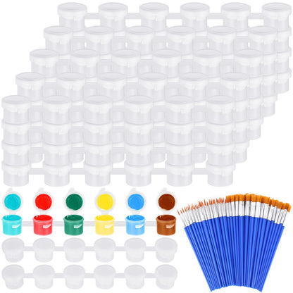 40 Strips Empty Paint Pot and 80 Pcs Paint Brushes 3 ml Mini Acrylic Paint Container with Lid Arts Crafts Supplies for Classrooms School Painting