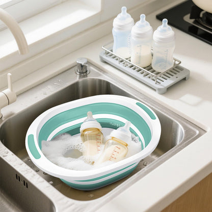 Collapsible Wash Basin, 7.5L Dish Tub Sink Basin Folding Dish Pans for Kitchen Sink, 2-in-1 Dishpan + Cutting Board, Portable Sink Dish Basin for Camping BBQ Prep Tub Washing Bin Bucket for Cleaning