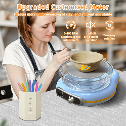 Hitish Mini Pottery Wheel Kit for Kids - 4.7" Turntable Two-Way Rotation Electric Pottery Machine, Adjustable Speed, Low Noise, Clay Wheel DIY Kit for Teens Adults Beginners, Pottery Tools Included