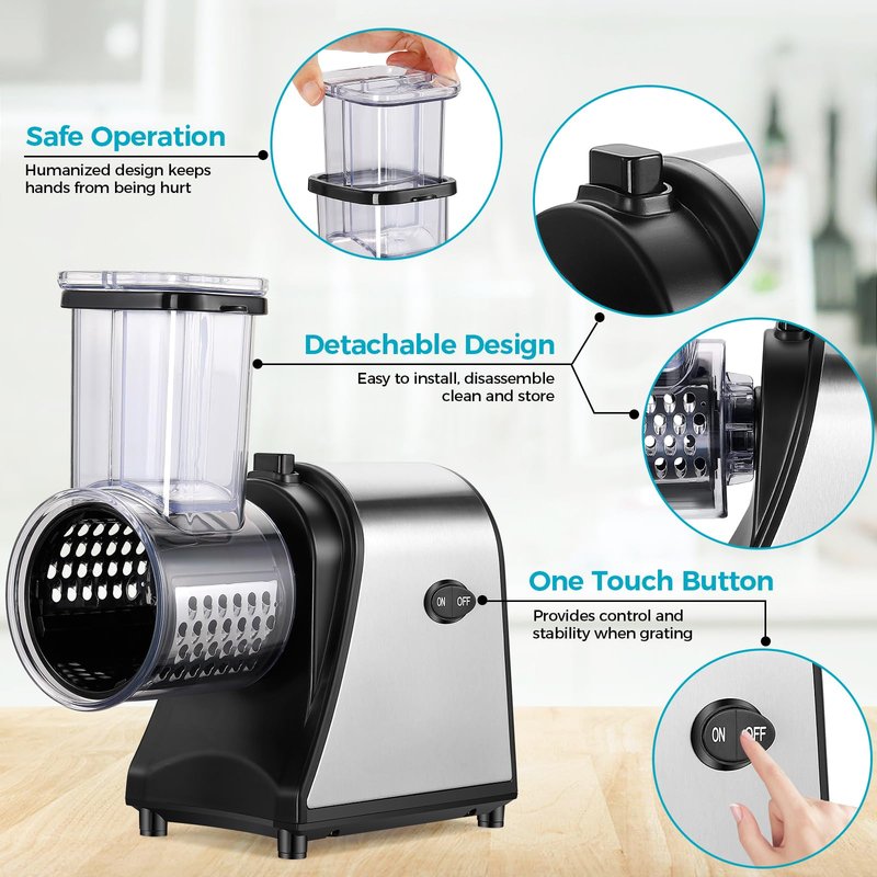 Nictemaw Electric Cheese Grater 250W, Cheese Shredder, Professional Electric Slicer Shredder for Potatoes, Carrots, Veggies, Upgraded