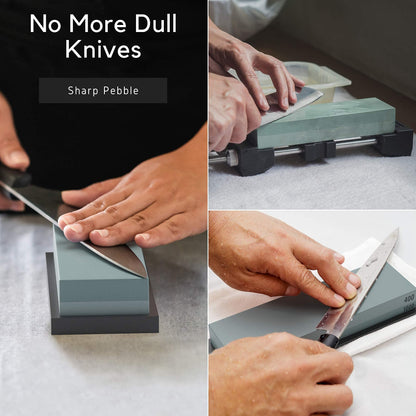 Sharp Pebble Knife Sharpening Stones Kit with 400/1000 and 3000/8000 Grit with Flattening Stone
