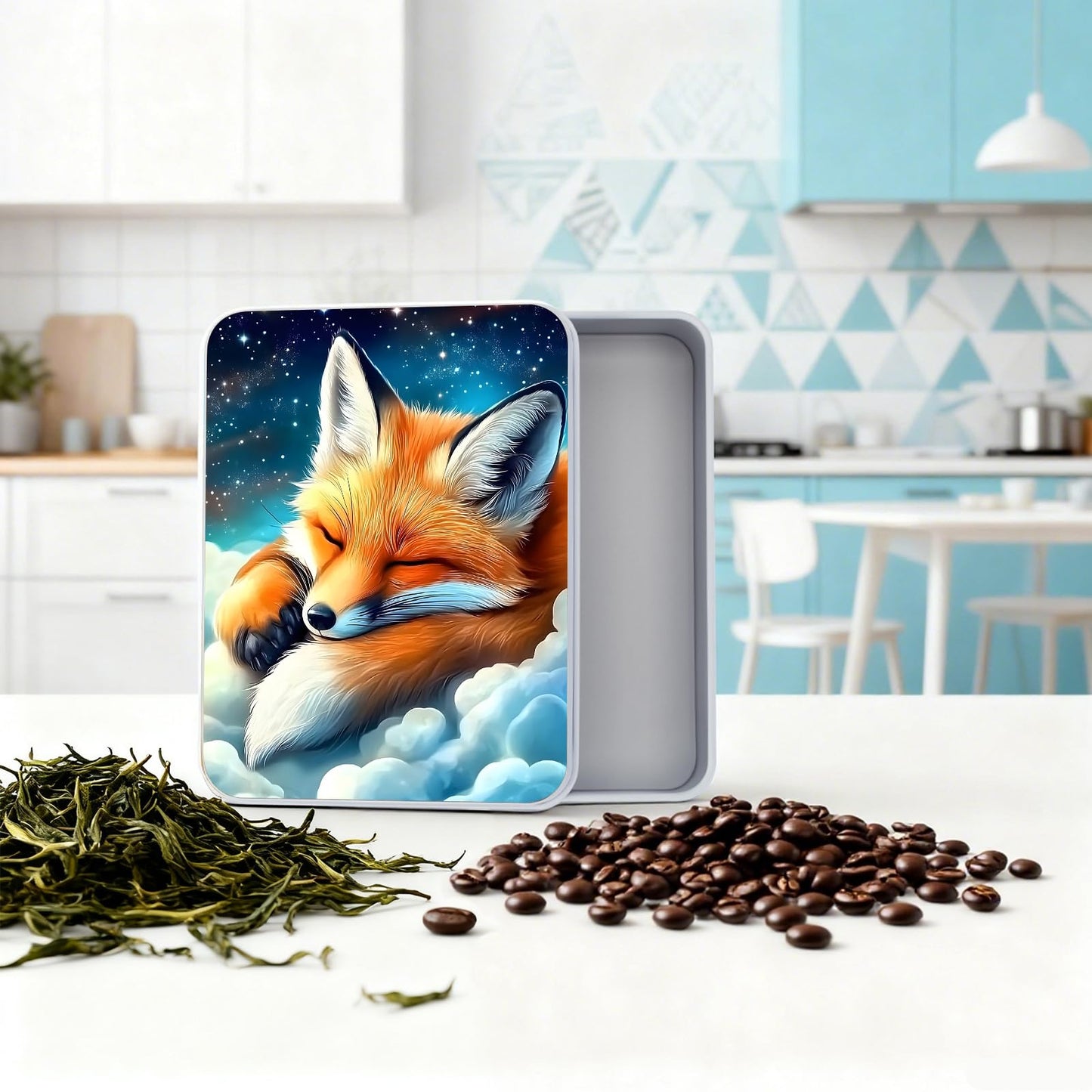 VOGDMKJG Small Metal Tins Box-4.7" x3.5"x1.6" Rectangular Empty Storage Box With Lid Decorative Organizer Storage Tin Case For Office/Cookie/Candy/Jewelry/Photo/Letter Sleep Fox