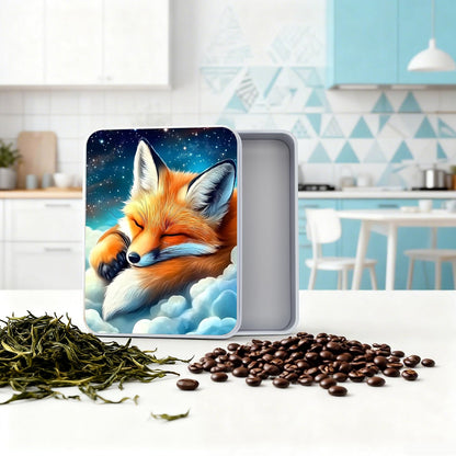 VOGDMKJG Small Metal Tins Box-4.7" x3.5"x1.6" Rectangular Empty Storage Box With Lid Decorative Organizer Storage Tin Case For Office/Cookie/Candy/Jewelry/Photo/Letter Sleep Fox