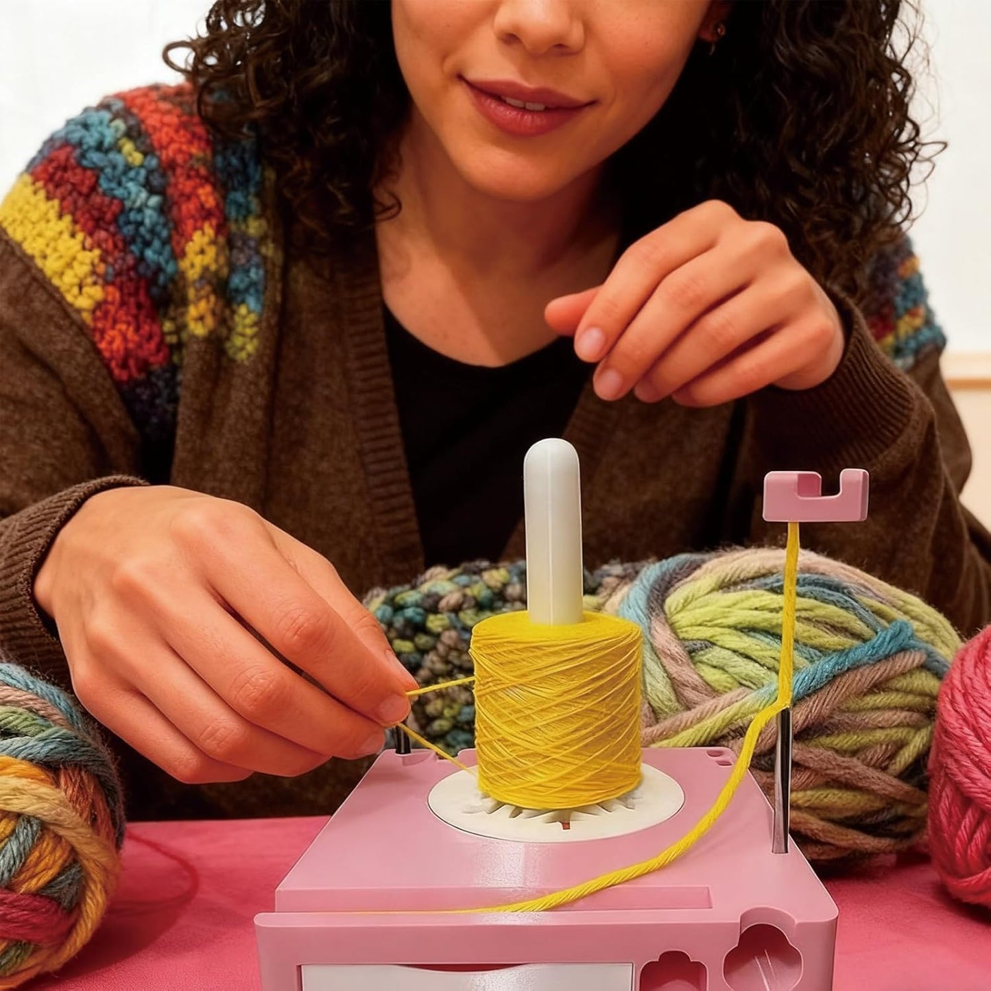 Portable Yarn Holder Spinner with Phone Stand | Detachable Spool Box & Crochet Organizer | Multi-Functional Knitting Accessory for Crocheters & Knitters (White)