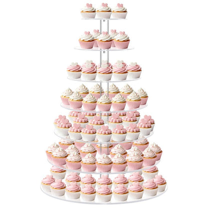 Large 7 Tier Cupcake Stand for 100 Cupcakes, Clear Round Cupcake Stands, Acrylic Wedding Cupcake Tower Stand, Cupcake Display Stand for Dessert Table, Cupcake Tier Stands