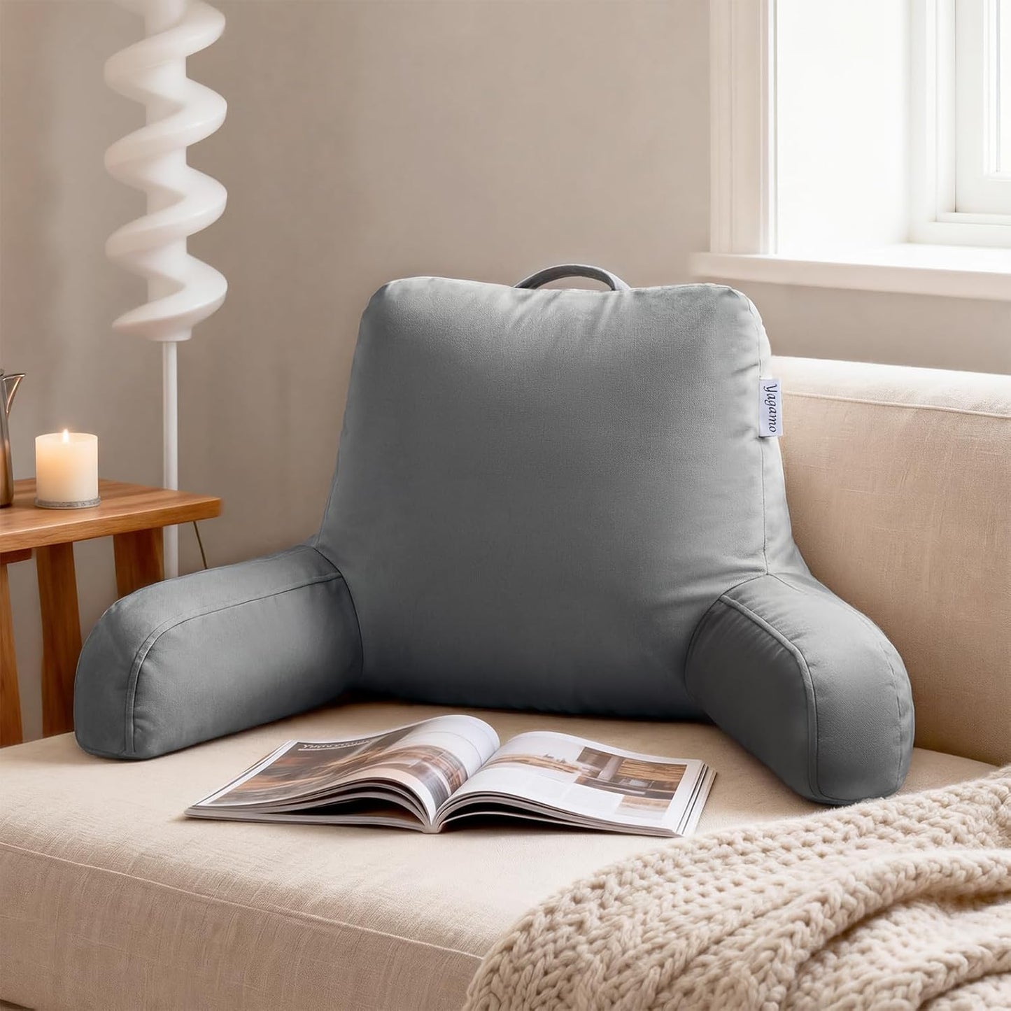Yagamo Reading Pillow with Adjustable Memory Foam,Adult Backrest with Arms, Back Pillow for Sitting in Bed