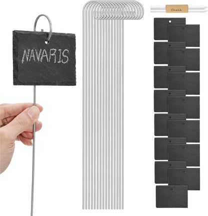 (15 Navaris Slate Plant Labels Pieces) - Garden Marker Label Signs with Stakes - Markers for Plants, Vegetables, Herb