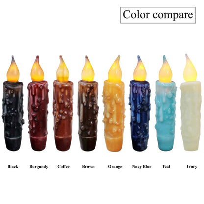 CVHOMEDECO. Real Wax Hand Dipped Battery Operated LED Timer Taper Candles Rustic Primitive Flameless Lights Decor, 4-3/4 Inch, Teal, 3 PCS in a Package