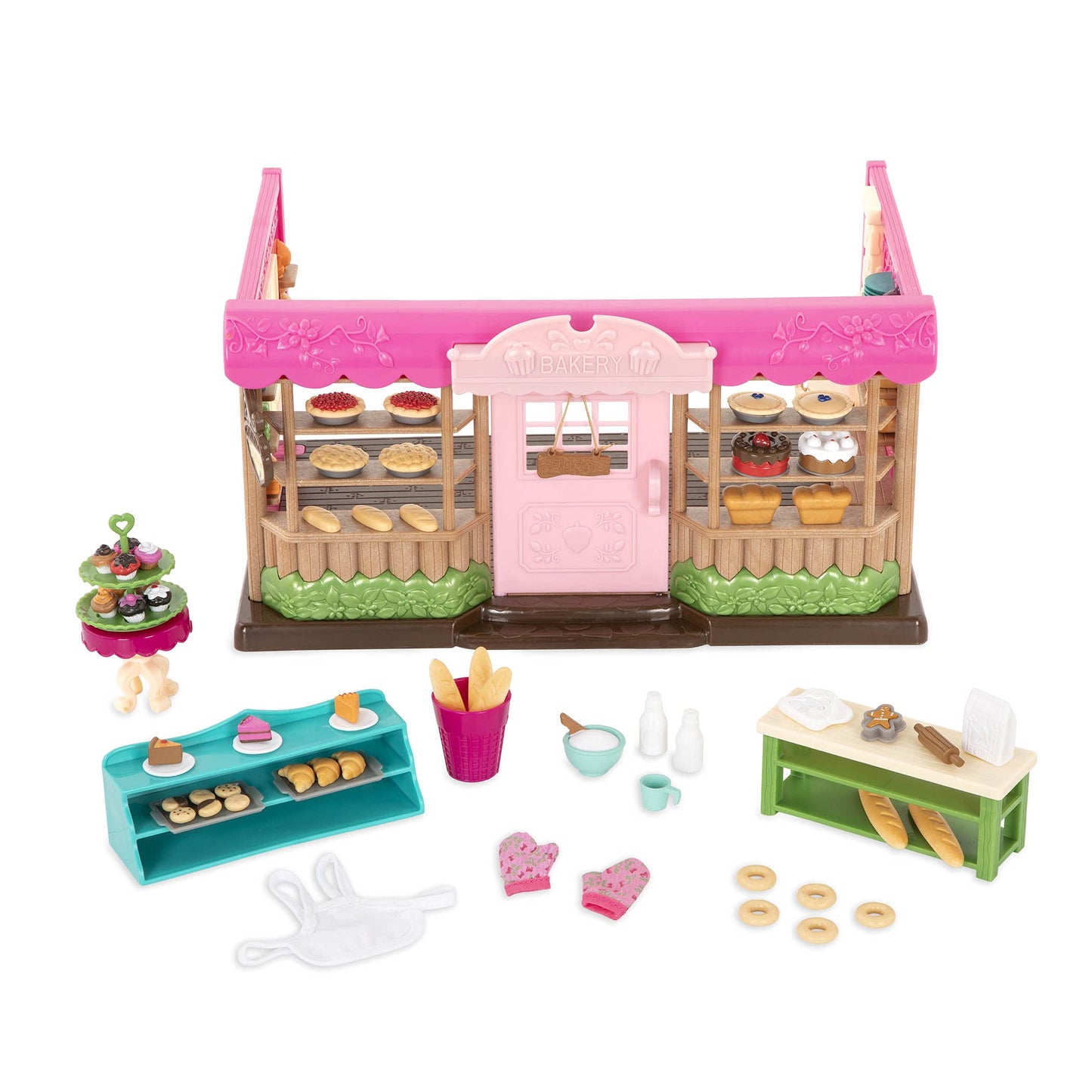 Li'l Woodzeez – Tickle – Your – Taste – Buds Bakery Dollhouse Playset with Furniture & Accessories for Pretend Play, Miniature Toy Food & Kitchen Set, 3+ Years