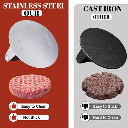Acellegic 6 Pcs Smashed Burger Press Kit, 6.3" Round & 8" x 4.3" Rectangle Stainless Steel Burger Press for Meat, Patty Maker Spatula Seasoning Shaker Patty Paper for Cookout, BBQ, Griddle, Grill