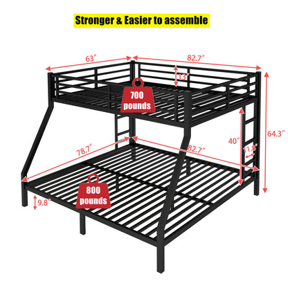 NOAHLEO Stronger & Safer Heavy Duty Metal Queen Over King Size Bunk Bed for Adults Teens, More Stable Thickened Steel Bunkbed (Queen Over King)