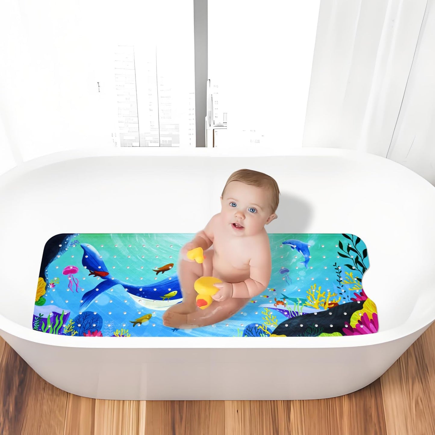 40''x16'' Vanleonet Baby Bath Mat for Tub for Kids, Extra Long Bathtub Mat Non Slip, Toddler Bath Mat Non-Slip for Tub