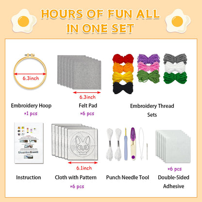 PUNICA Punch Needle Kit for Beginners, Kids & Adults Coaster Set of 6, Easy DIY Embroidery Set Starter Craft Gift with Cute Cartoon Decoration