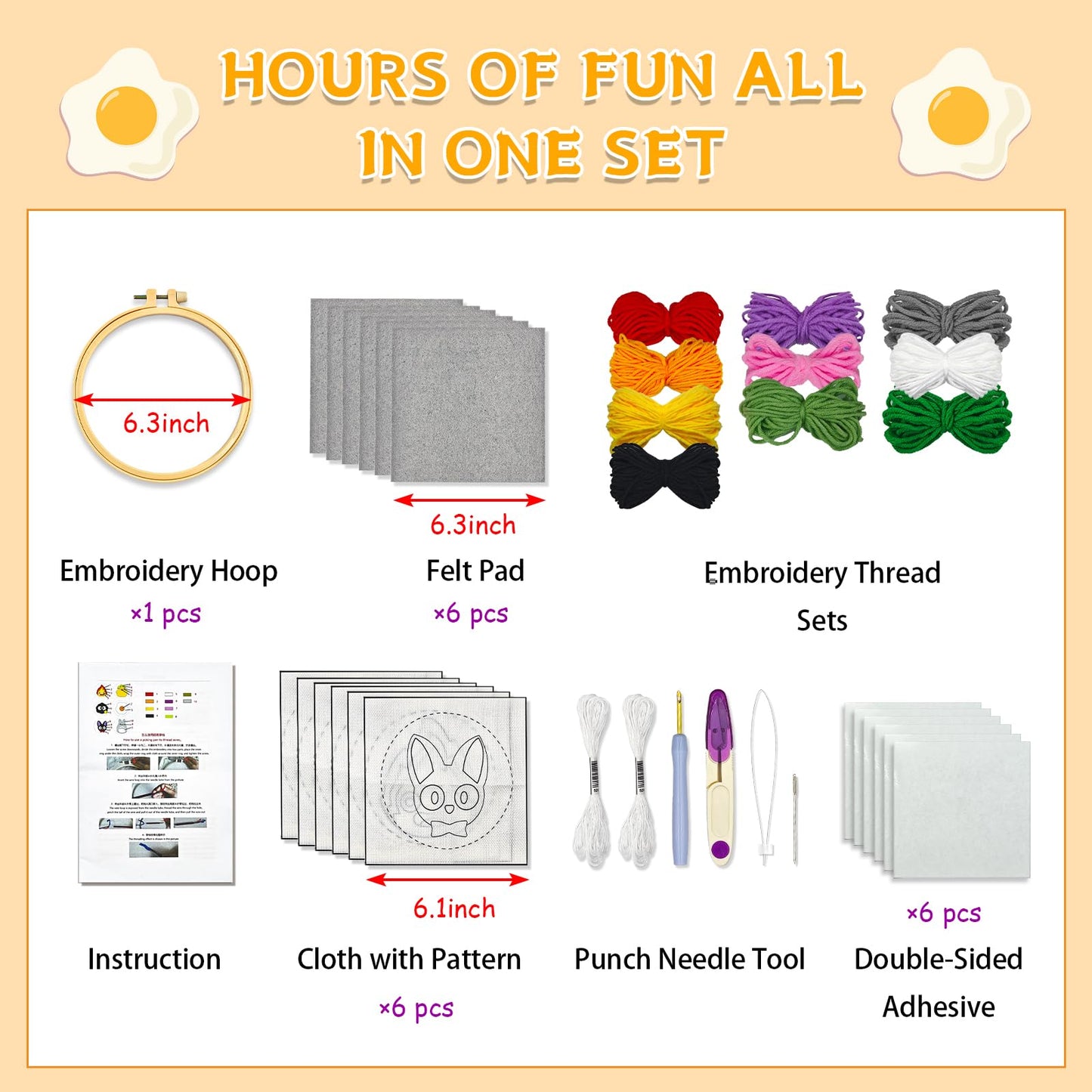 PUNICA Punch Needle Kit for Beginners, Kids & Adults Coaster Set of 6, Easy DIY Embroidery Set Starter Craft Gift with Cute Cartoon Decoration