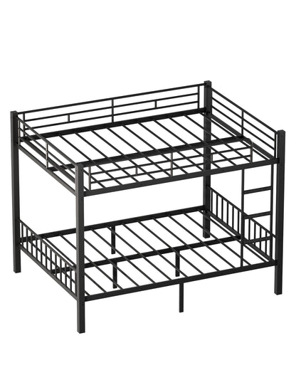 Mixcous Queen Over Queen Bunk Bed, Heavy Duty Metal Queen Bunk Bed Frame with Full-Length Guardrails & EVA Anti-Slip Ladder for Adults, Noise-Free, No Box Spring Needed, Black