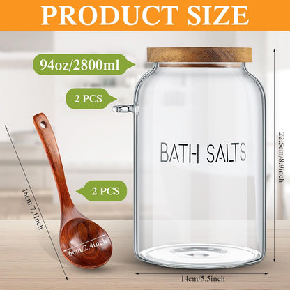1 94 oz SiliFine Piece Bath Salts Glass Jar with Wooden Lid, Bath Salt Container with Scoop, Airtight Storage Bathtub