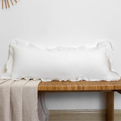 JoraLion 14x36 inch Scalloped Lumbar Pillow Cover, White Ruffle Throw Pillow Cover Solid Pure Cotton Decor Couch Farmhouse Soft Cushion Case for Couch Sofa Bed Living Room, ONLY 1 Cover