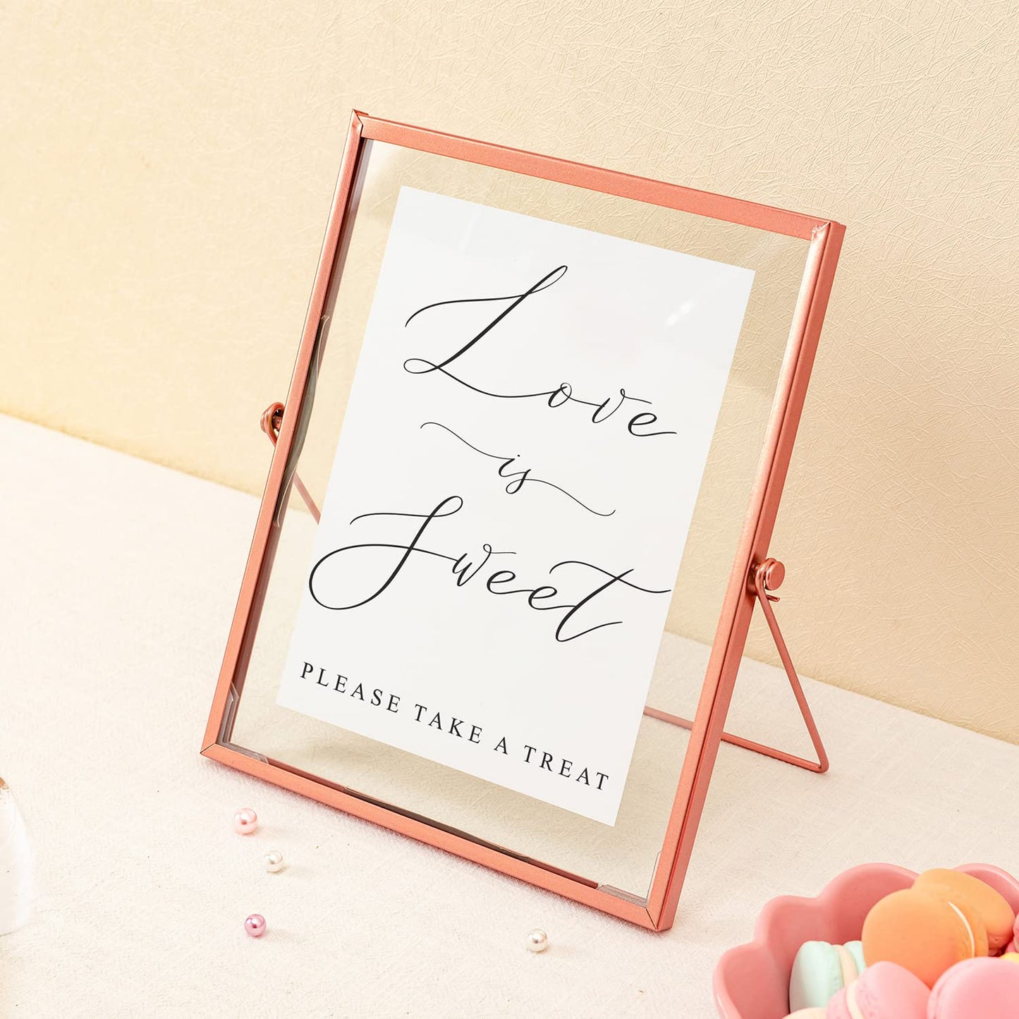 Calculs Rose Gold Floating Frame Vertical Shelf Picture Frame Tabletop Rose Gold Sign Photobooth Place Card/Menu Holder for Wedding, Party, Ceremony or Home Décor