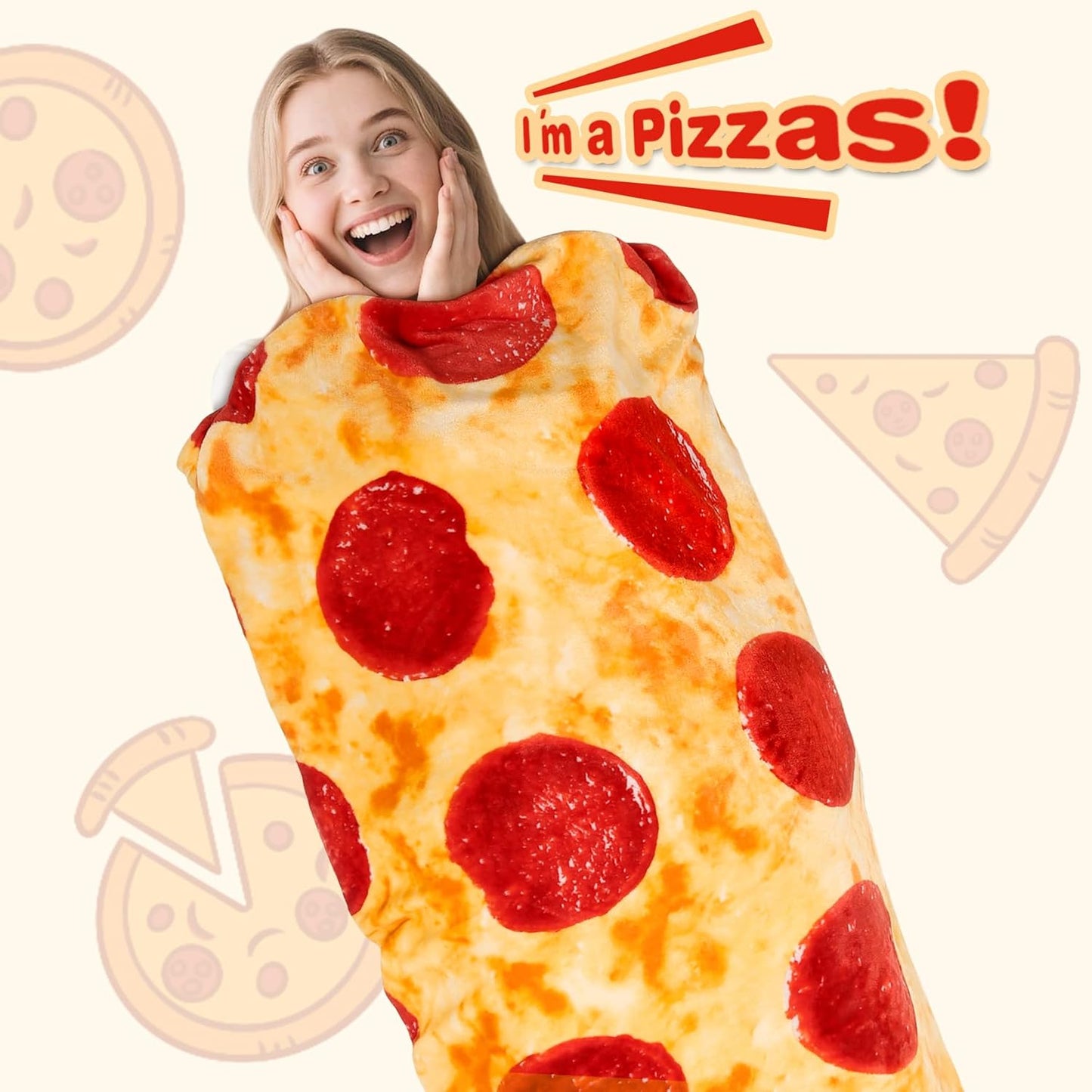 285 90 inches) CASOFU Pizza Blanket, Queen Size Cute Large White Elephant Gifts for Adults Women Men Teens Kids, GSM