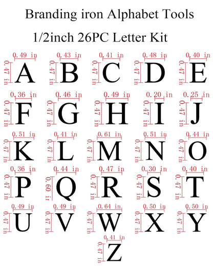 Arokimi 1/2" Wood Burning Letter Kit, 26 Pcs Alphabet Branding Iron for Wood Leather Hats BBQ Bread, With an 80W Electric Branding Iron