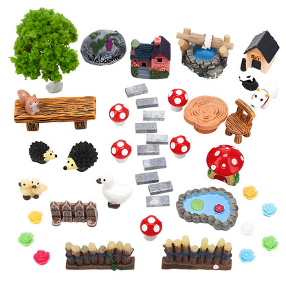 GGSTDDUP 45 Pcs Fairy Garden Accessories Miniatures Garden Kit with Animals, Mushroom House & Trees Miniature Accessories for Terrarium, Dollhouse & Outdoor Decor