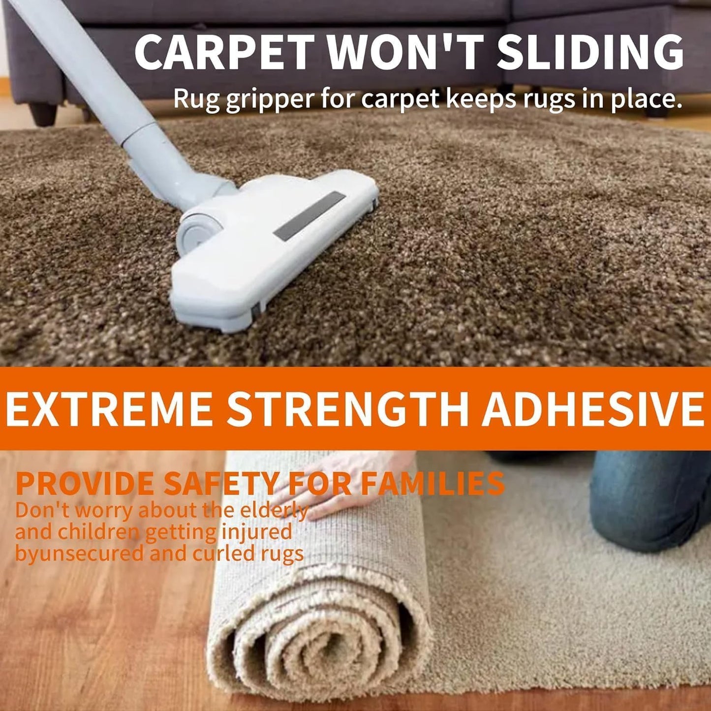 TAPEBEAR Carpet Tape Double Sided 4Inch x 30Yards, Heavy Duty Rug Gripper Anti Slip Anti Curling Floor Tape Residue-Free, Two Sided, Removable, Waterproof for Area Rugs, Mats, Strong Hold for Tile