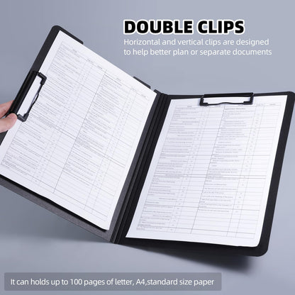 FRETONBA Clipboard Folder, 2 Pcs A4 Foldable Clipboard with Horizontal and Vertical Double Metal Clips, 360 Degree Foldable Binder Clipboards with Pen Holder, File Cover Work Folder Clipboards, Green