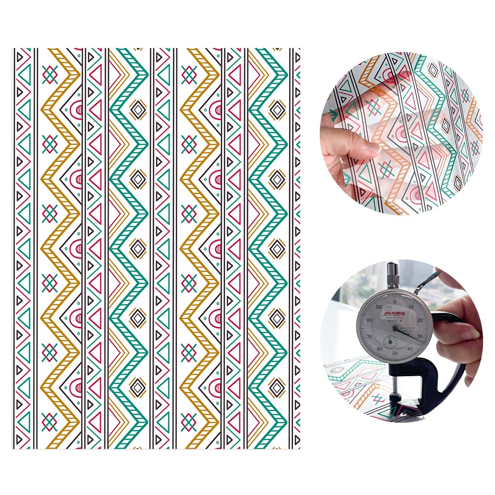 ONEART | 10 Pieces Bohemian Printed Clear PVC Vinyl Sheets, A4 Size Ethnic Boho Style See Through Waterproof Vinyl Fabric