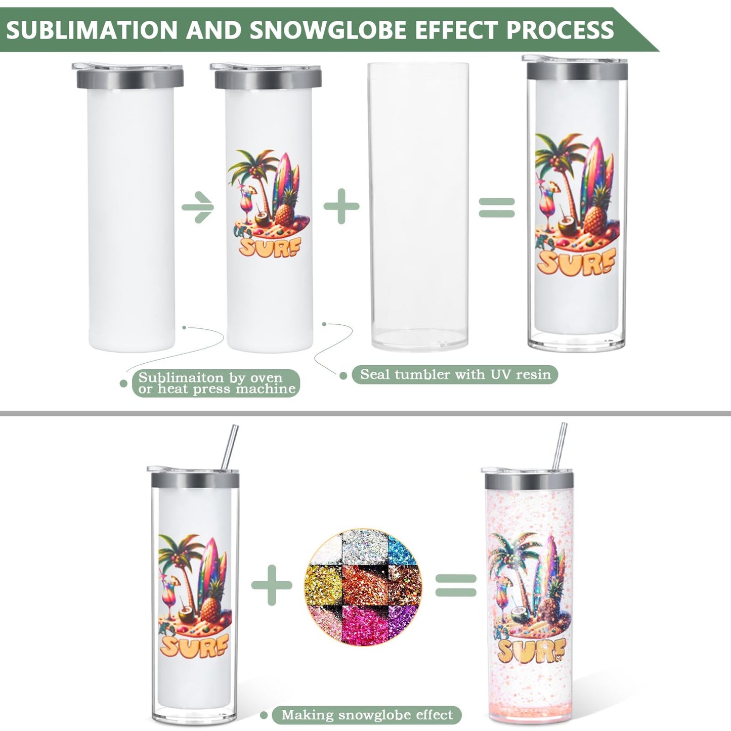 20 Oz 8 Pack Double Wall Pre Drilled Sublimation Storyboard Snow Globe Tumbler, Inner Stainless Steel Outer Plastic Insulated Storyboard Cups, DIY Interlayer for Glitter Storyboard Tumbler Gifts