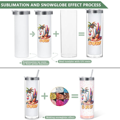20 Oz 8 Pack Double Wall Pre Drilled Sublimation Storyboard Snow Globe Tumbler, Inner Stainless Steel Outer Plastic Insulated Storyboard Cups, DIY Interlayer for Glitter Storyboard Tumbler Gifts