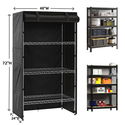 Shelf Covers for Wire Shelving 900D Oxford Cloth Thick Storage Shelf Cover, Heavy Duty Dustproof Wire Rack Covers, Outdoor Rack Cover with Zipper for Metal Shelving(48"W x 24"D x 72"H)