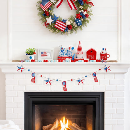 4th of July Decorations Patriotic Tiered Tray Decor Set, 8 PCS Memorial Day Fourth of July Decorations for Home Office Farmhouse Red White and Blue Tabletop Centerpieces Shelf Mantel Tray Decor Signs