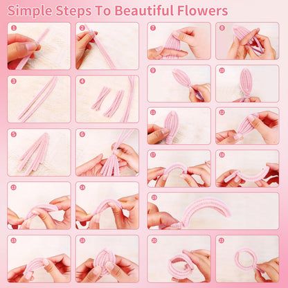 400PCS Pipe Cleaners Craft Kit, DIY Flower Making Supplies with Chenille Stems, Floral Wires, Glue Sticks, Gardening Tape, Stamen & Ribbon, Creative Handmade Mothers Day Gift, Art and Craft Supplies