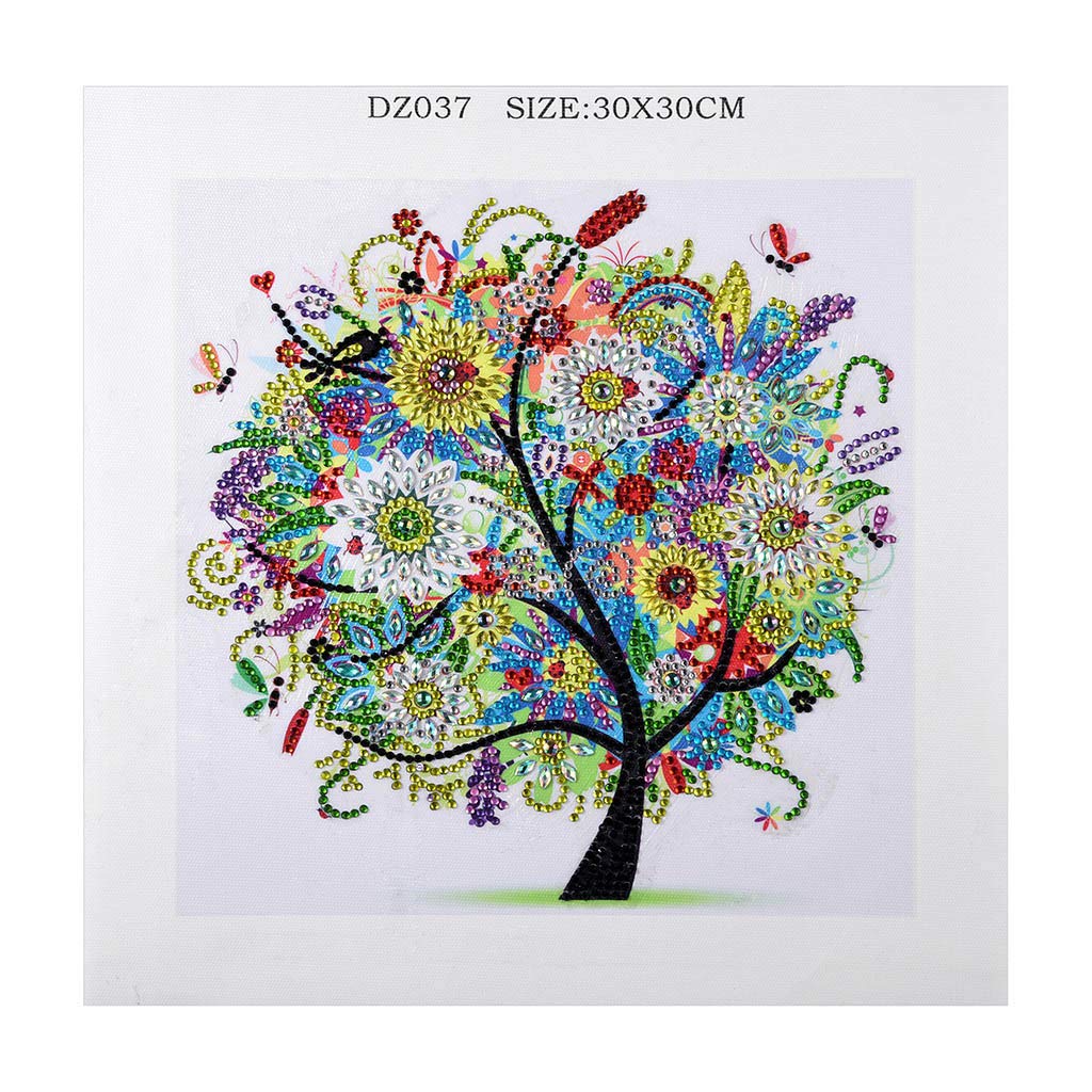 CaptainCrafts DIY 5D Diamond Painting by Number Kits Diamond Art Special Shape Rhinestones for Adults Beginner Colourful Four Season Tree Home Wall Decor 11.9x11.9 Inch (Four)